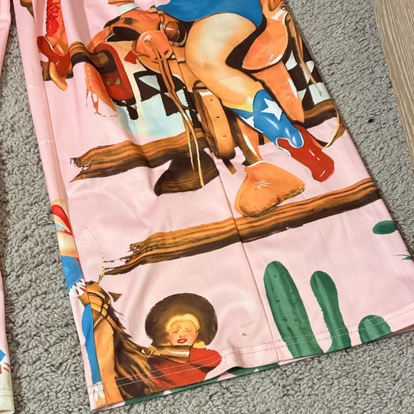 Source Unknown Pink Western Print Wide Leg Pants - Picture 3 of 6